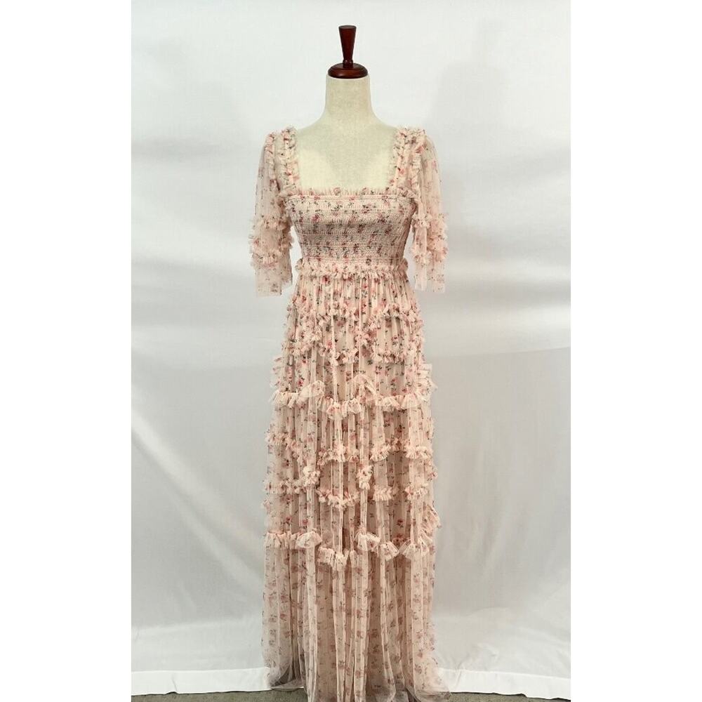 NEEDLE & THREAD Sz 2 Bijou Rose Smocked Maxi Dress Gown - Picture 9 of 13